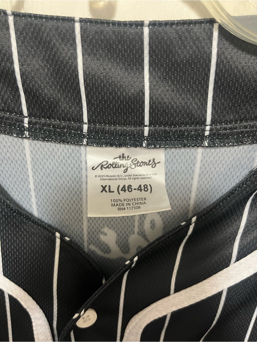 The Rolling Stones Black Pinstripe Baseball Jersey with Red Tongue Patch - Picture 3 of 3